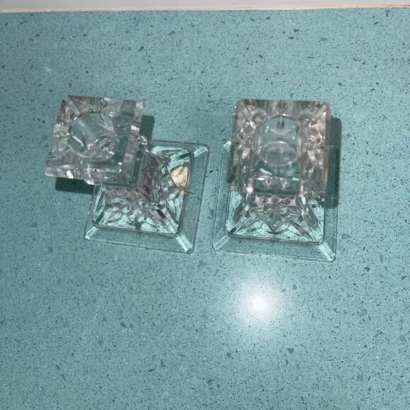 Waterford Vintage MCM Candle Sticks Pair Crystal Collectible Decor - Picture 3 of 12